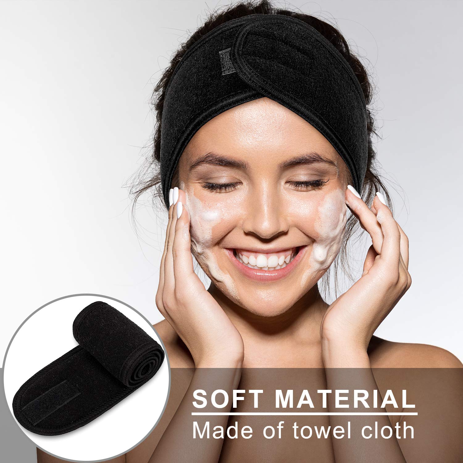 Spa Headband 3 Pack Ultra Soft Adjustable Face Wash Headband Terry Cloth Stretch Make Up Wrap for Face Washing, Shower, Facial Mask, Yoga
