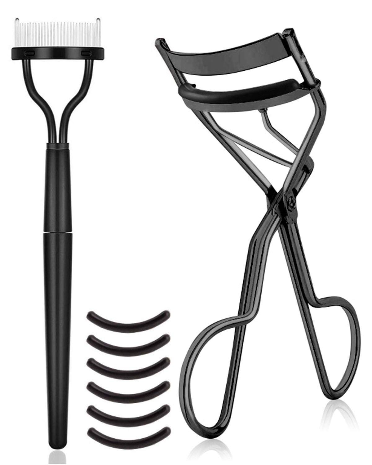 Eyelash Curler Kit Metal Lash Curlers with Mascara Applicator Eyelashes Separator Comb & 6 Replacement Refill Pads