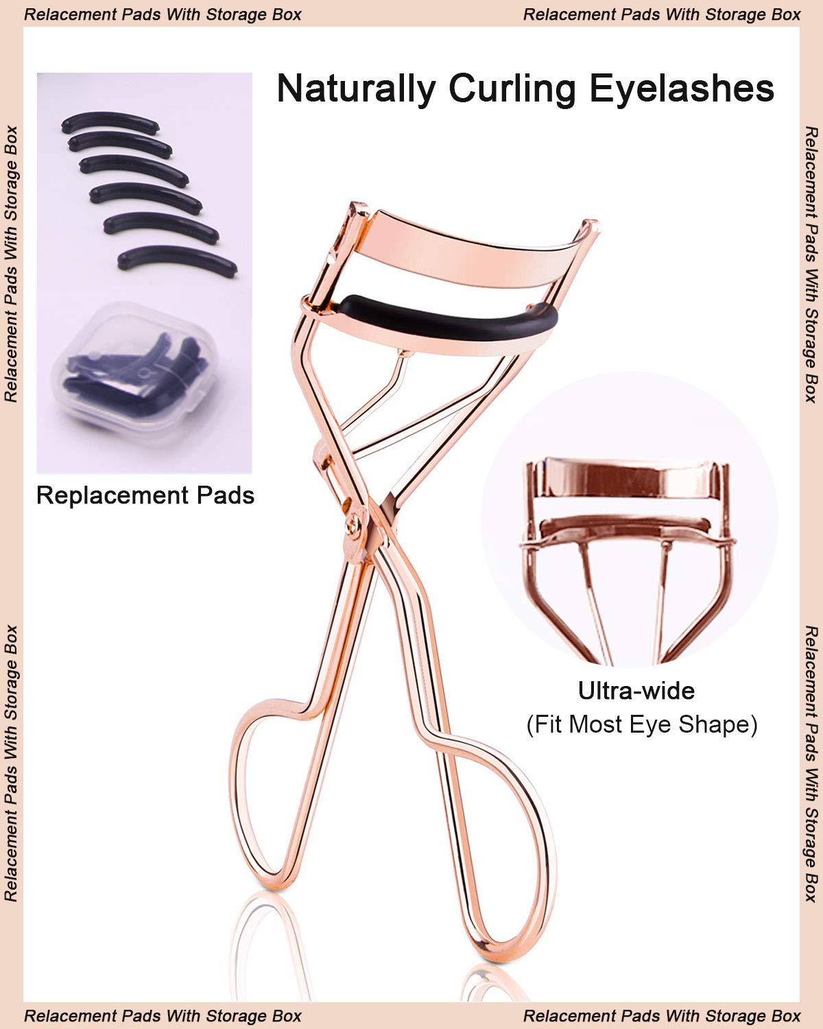 Eyelash Curler Kit Metal Lash Curlers with Mascara Applicator Eyelashes Separator Comb & 6 Replacement Refill Pads