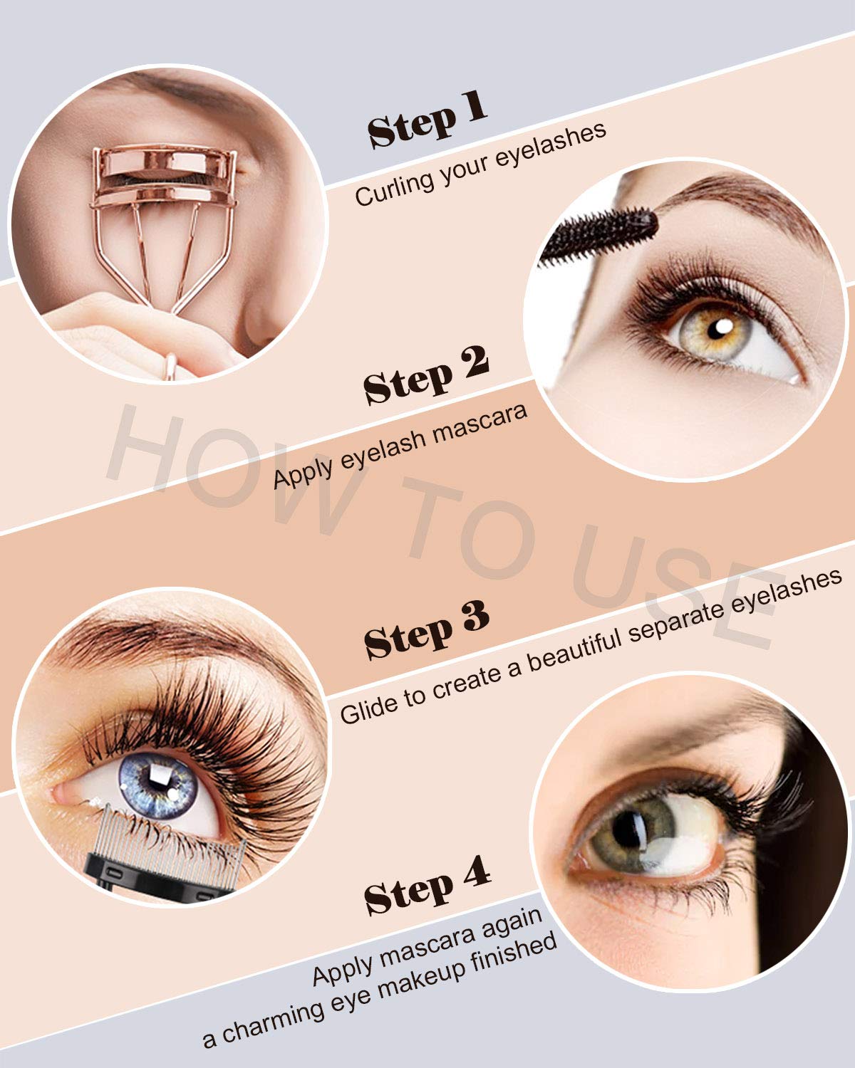 Eyelash Curler Kit Metal Lash Curlers with Mascara Applicator Eyelashes Separator Comb & 6 Replacement Refill Pads