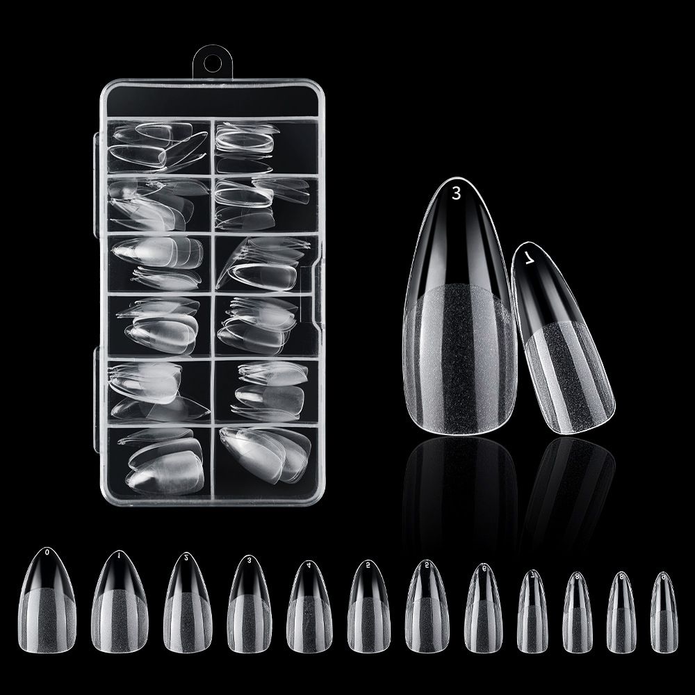 Almond Fake Nail Tips -120Pcs Medium Gel x Nail Tips Pre-shaped Half Matte Full Cover Clear Acrylic Nails Gel Kit False Nail Tip Press on Nails for Nail Extension DIY Salon