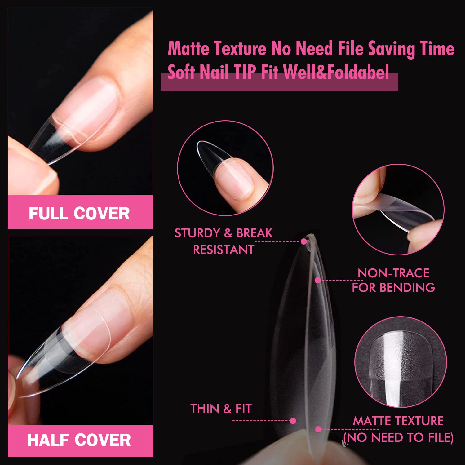 Almond Fake Nail Tips -120Pcs Medium Gel x Nail Tips Pre-shaped Half Matte Full Cover Clear Acrylic Nails Gel Kit False Nail Tip Press on Nails for Nail Extension DIY Salon