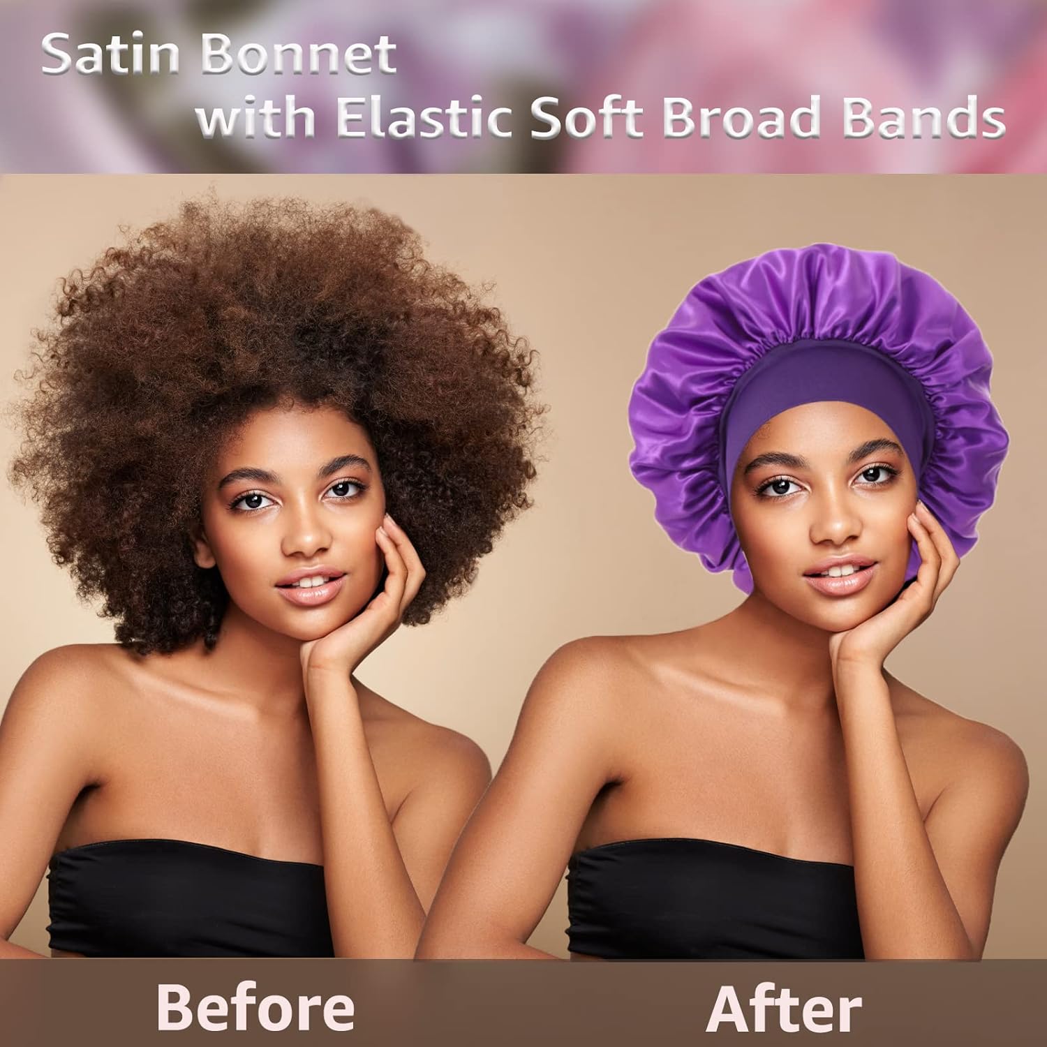 3PCS Silk Bonnet for Sleeping,Hair Satin Bonnets for Black Women Men,Hair Wrap Cap for Curly Hair,Elastic Wide Band Hair Bonnet Shower Cap for Sleeping