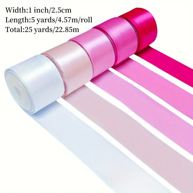 5 Rolls Satin Ribbon, 1 Inch x 5 Yards, 25 Yards Satin Ribbon Set, Silk Satin Ribbons for Fall Wedding Flower Bouquet Wrap Hair Bows Making Gift Wrapping and Crafts