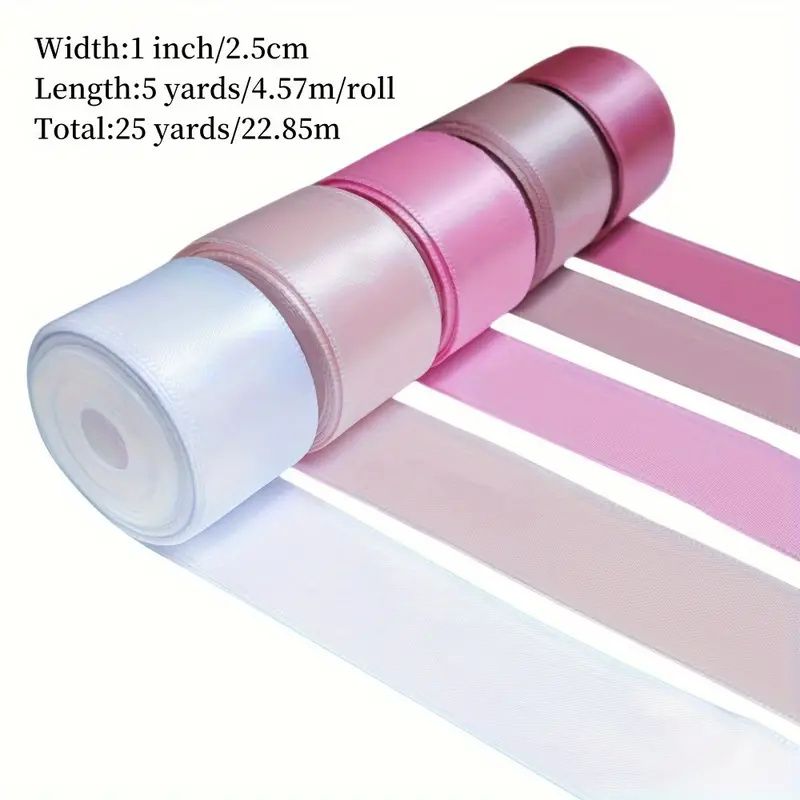 5 Rolls Satin Ribbon, 1 Inch x 5 Yards, 25 Yards Satin Ribbon Set, Silk Satin Ribbons for Fall Wedding Flower Bouquet Wrap Hair Bows Making Gift Wrapping and Crafts
