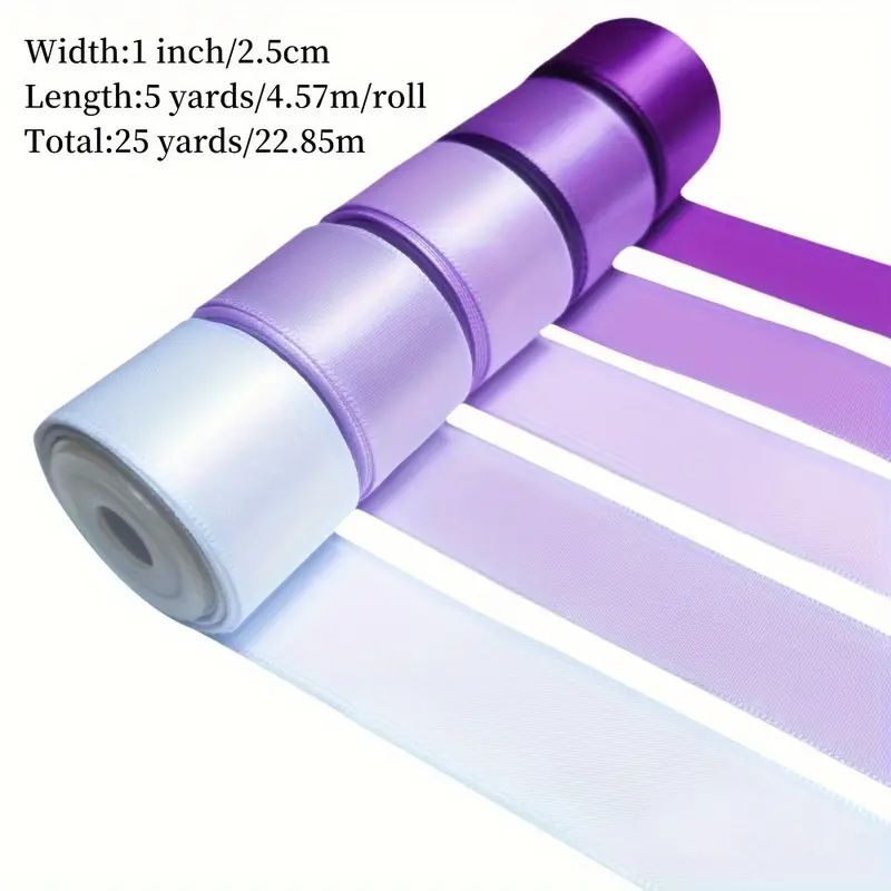 5 Rolls Satin Ribbon, 1 Inch x 5 Yards, 25 Yards Satin Ribbon Set, Silk Satin Ribbons for Fall Wedding Flower Bouquet Wrap Hair Bows Making Gift Wrapping and Crafts