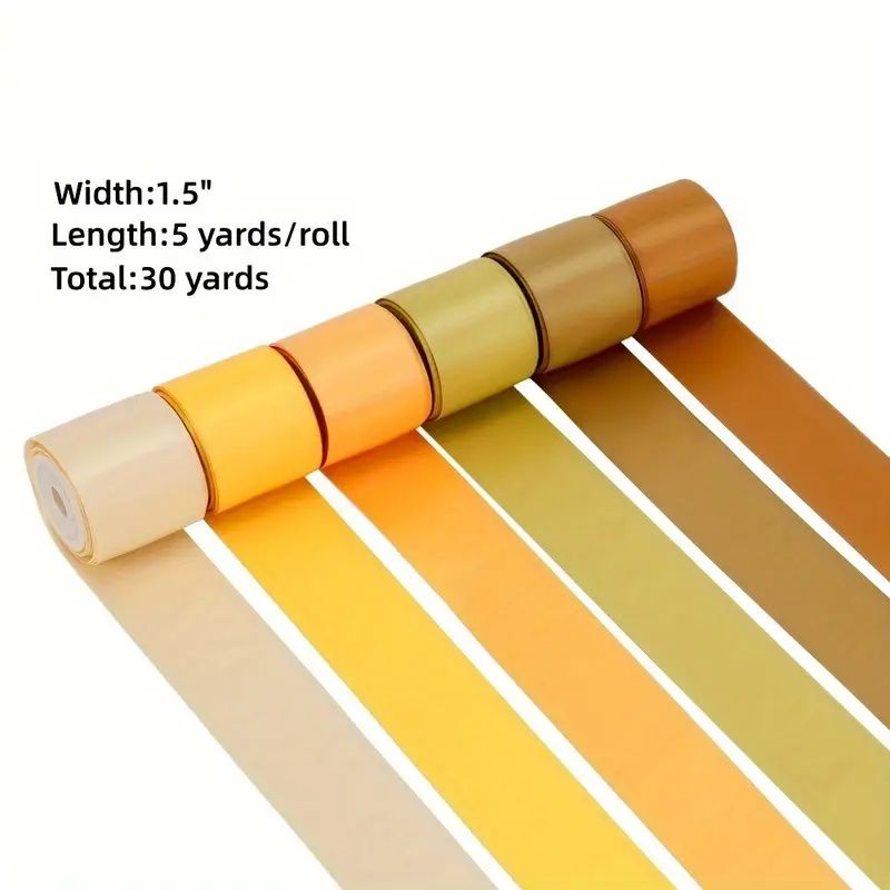 6 Rolls 1.5 Inch x 5 Yards (Total 30 Yards) Satin Ribbon, Silk Satin Ribbons for Fall Wedding Flower Bouquet Wrap Hair Bows Making Gift Wrapping and Crafts