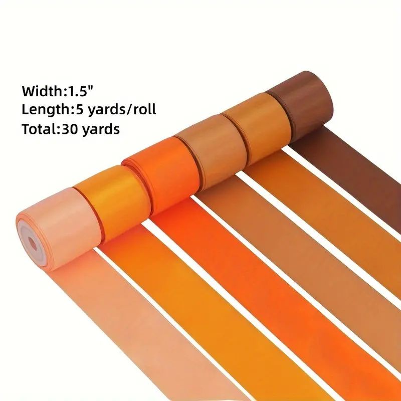 6 Rolls 1.5 Inch x 5 Yards (Total 30 Yards) Satin Ribbon, Silk Satin Ribbons for Fall Wedding Flower Bouquet Wrap Hair Bows Making Gift Wrapping and Crafts