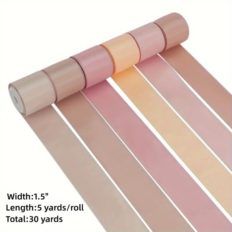 6 Rolls 1.5 Inch x 5 Yards (Total 30 Yards) Satin Ribbon, Silk Satin Ribbons for Fall Wedding Flower Bouquet Wrap Hair Bows Making Gift Wrapping and Crafts