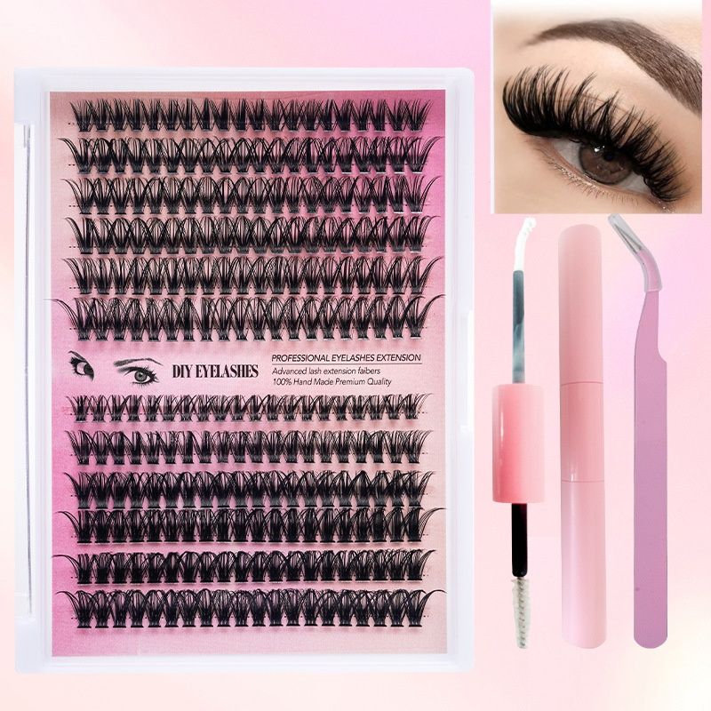 DIY Lash Extension Kit Volume Lash Clusters 40D+50D D Curl Individual Lashes Lash Clusters Kit Thick Eyelash Extension Kit 280 pcs Thin Band Cluster Lashes Lash Bond and Seal Lash Tweezers
