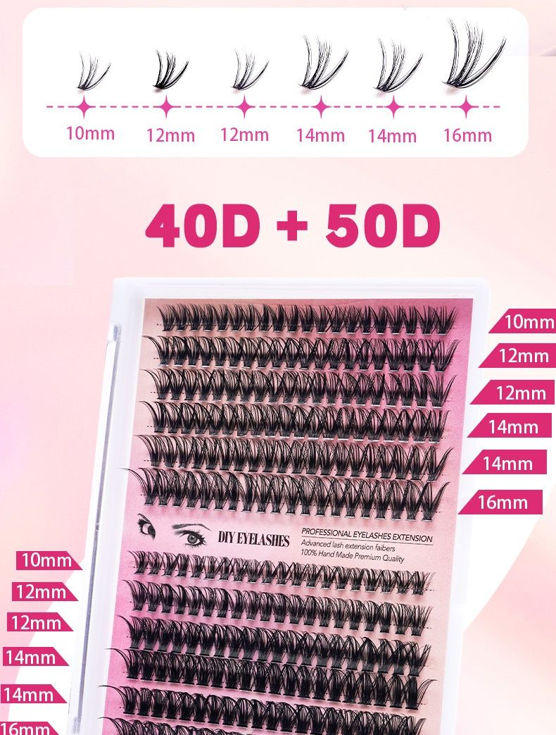 DIY Lash Extension Kit Volume Lash Clusters 40D+50D D Curl Individual Lashes Lash Clusters Kit Thick Eyelash Extension Kit 280 pcs Thin Band Cluster Lashes Lash Bond and Seal Lash Tweezers