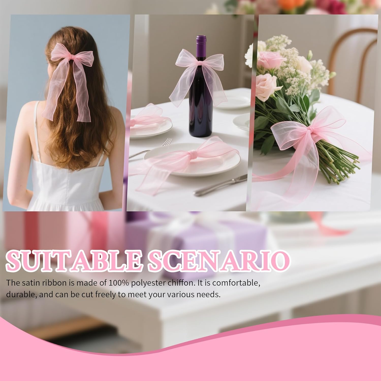 1 Inch x 60 Yd Sheer Chiffon Ribbons Mixed Color Organza Ribbons Set 10 Yd x 6 Rolls For Wedding Christmas Decorations,Gift Wrapping, Bows Making, Floral Bouquets Wrapping and Handmade Craft Supplies