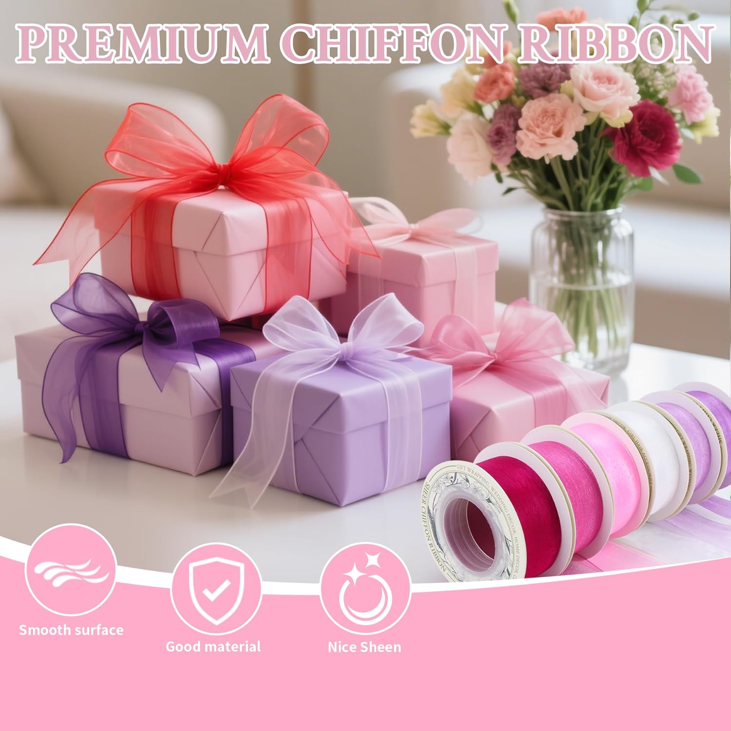 1 Inch x 60 Yd Sheer Chiffon Ribbons Mixed Color Organza Ribbons Set 10 Yd x 6 Rolls For Wedding Christmas Decorations,Gift Wrapping, Bows Making, Floral Bouquets Wrapping and Handmade Craft Supplies