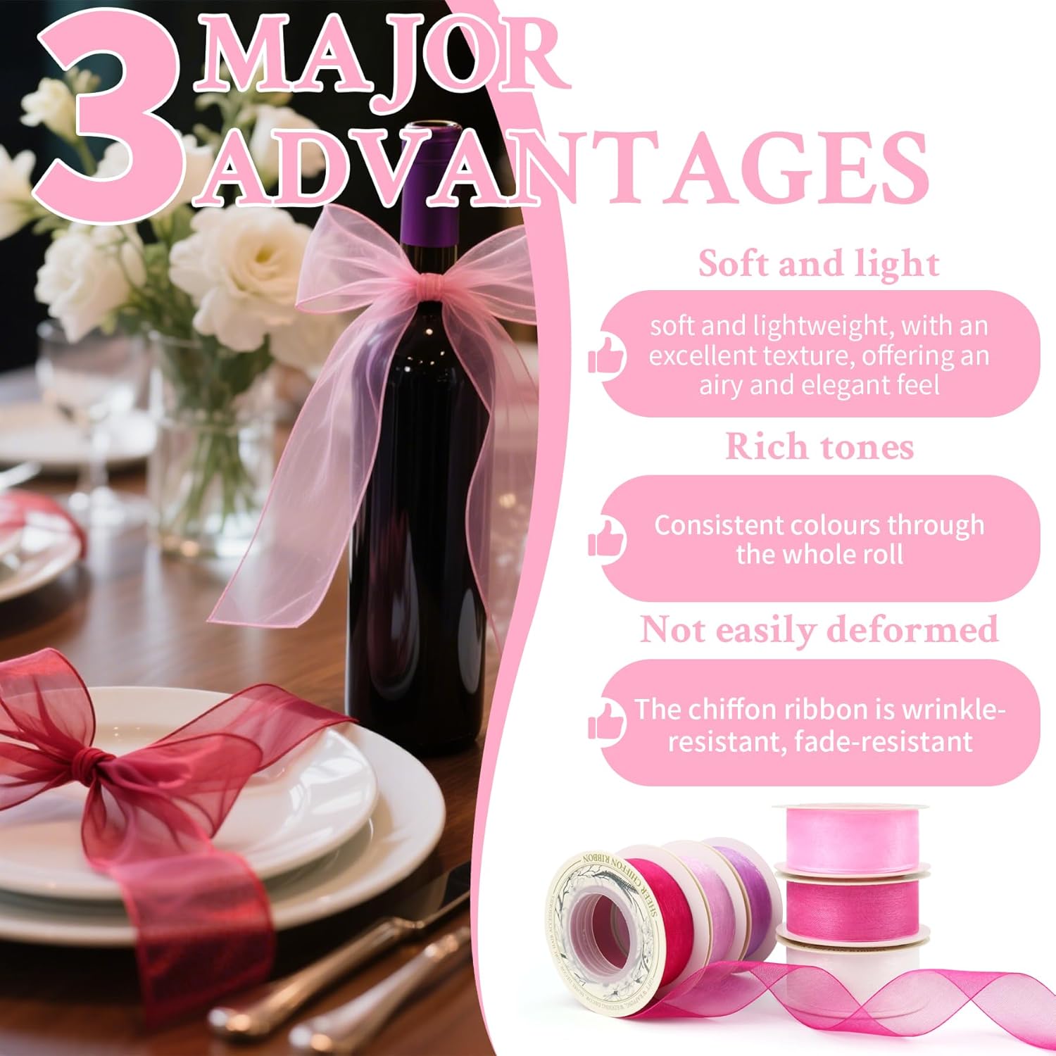 1 Inch x 60 Yd Sheer Chiffon Ribbons Mixed Color Organza Ribbons Set 10 Yd x 6 Rolls For Wedding Christmas Decorations,Gift Wrapping, Bows Making, Floral Bouquets Wrapping and Handmade Craft Supplies