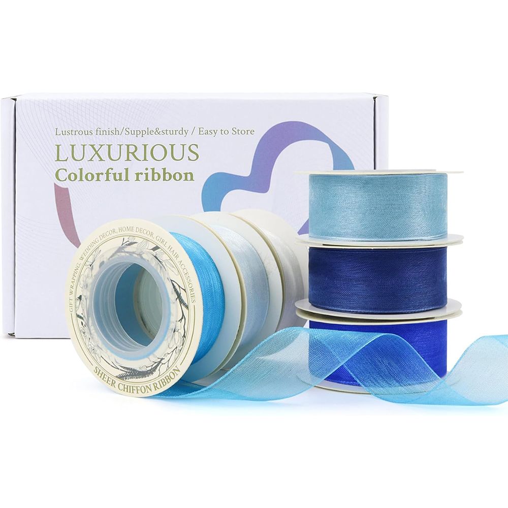 1 Inch x 60 Yd Sheer Chiffon Ribbons Mixed Color Organza Ribbons Set 10 Yd x 6 Rolls For Wedding Christmas Decorations,Gift Wrapping, Bows Making, Floral Bouquets Wrapping and Handmade Craft Supplies