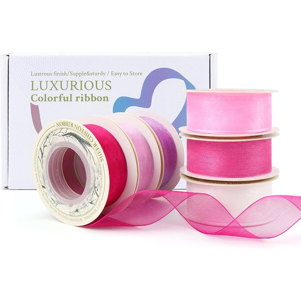 1 Inch x 60 Yd Sheer Chiffon Ribbons Mixed Color Organza Ribbons Set 10 Yd x 6 Rolls For Wedding Christmas Decorations,Gift Wrapping, Bows Making, Floral Bouquets Wrapping and Handmade Craft Supplies