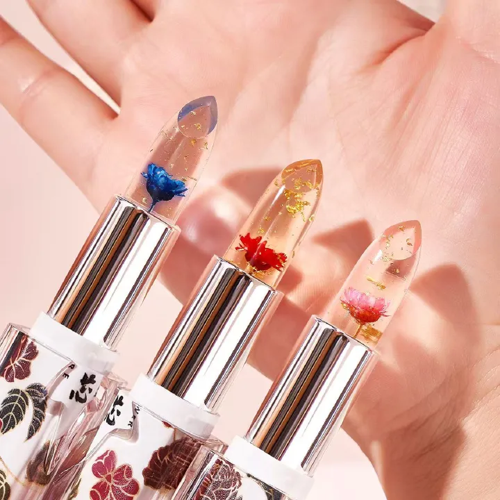 FOR 3PCS Crystal Color change Flower lipstick Gold Foil hydrating non-stick cup Warm change thousand thousand color Silky lipstick engraved