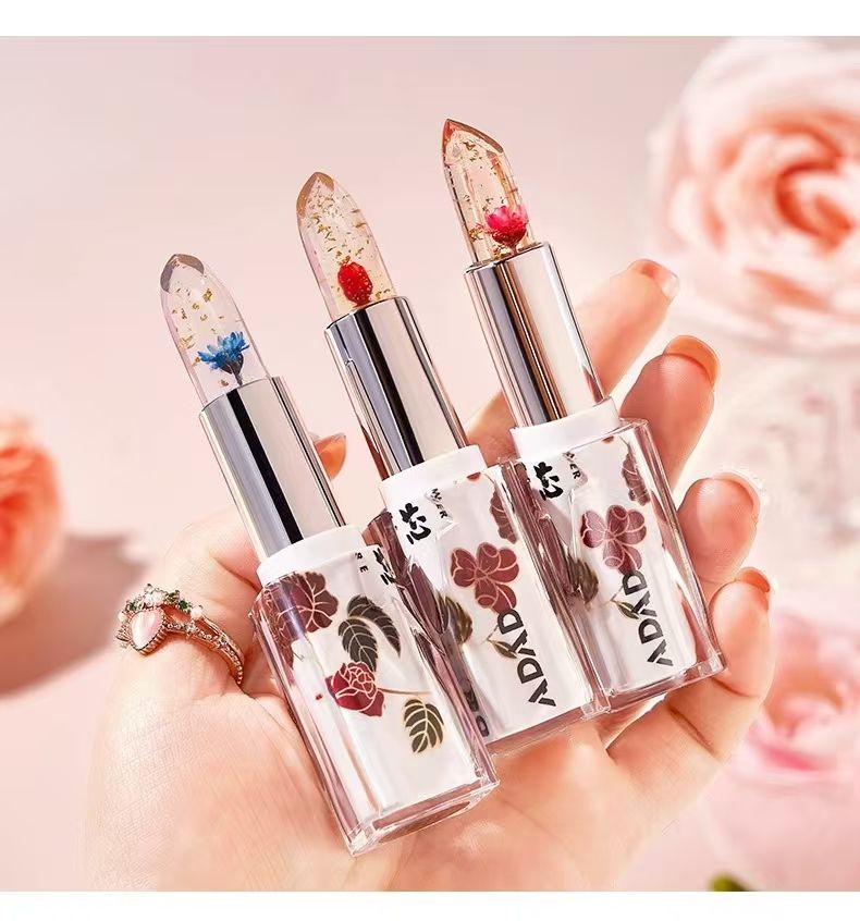 FOR 3PCS Crystal Color change Flower lipstick Gold Foil hydrating non-stick cup Warm change thousand thousand color Silky lipstick engraved