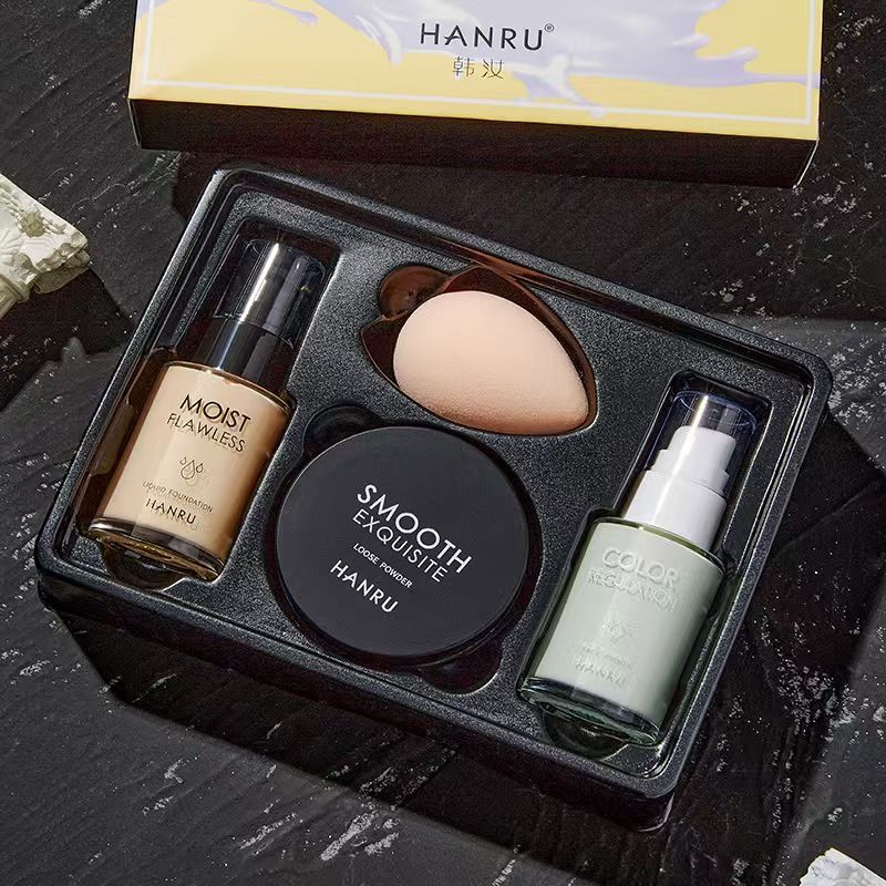 FOR Han Ru base makeup set 4-piece set full set combination beginner women's concealer foundation isolation loose powder light makeup