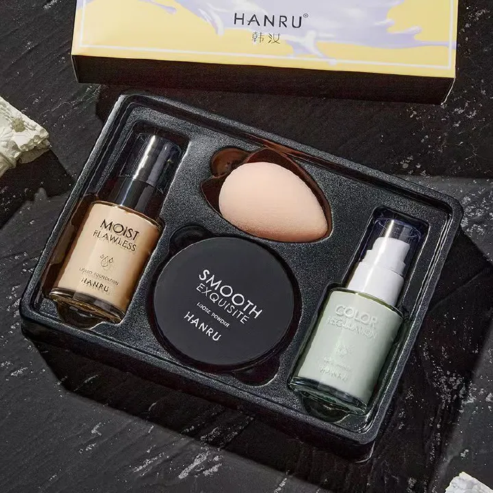 FOR Han Ru base makeup set 4-piece set full set combination beginner women's concealer foundation isolation loose powder light makeup