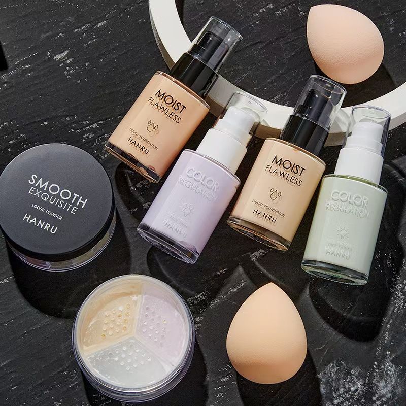 FOR Han Ru base makeup set 4-piece set full set combination beginner women's concealer foundation isolation loose powder light makeup