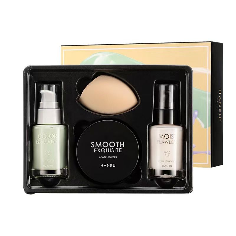 FOR Han Ru base makeup set 4-piece set full set combination beginner women's concealer foundation isolation loose powder light makeup