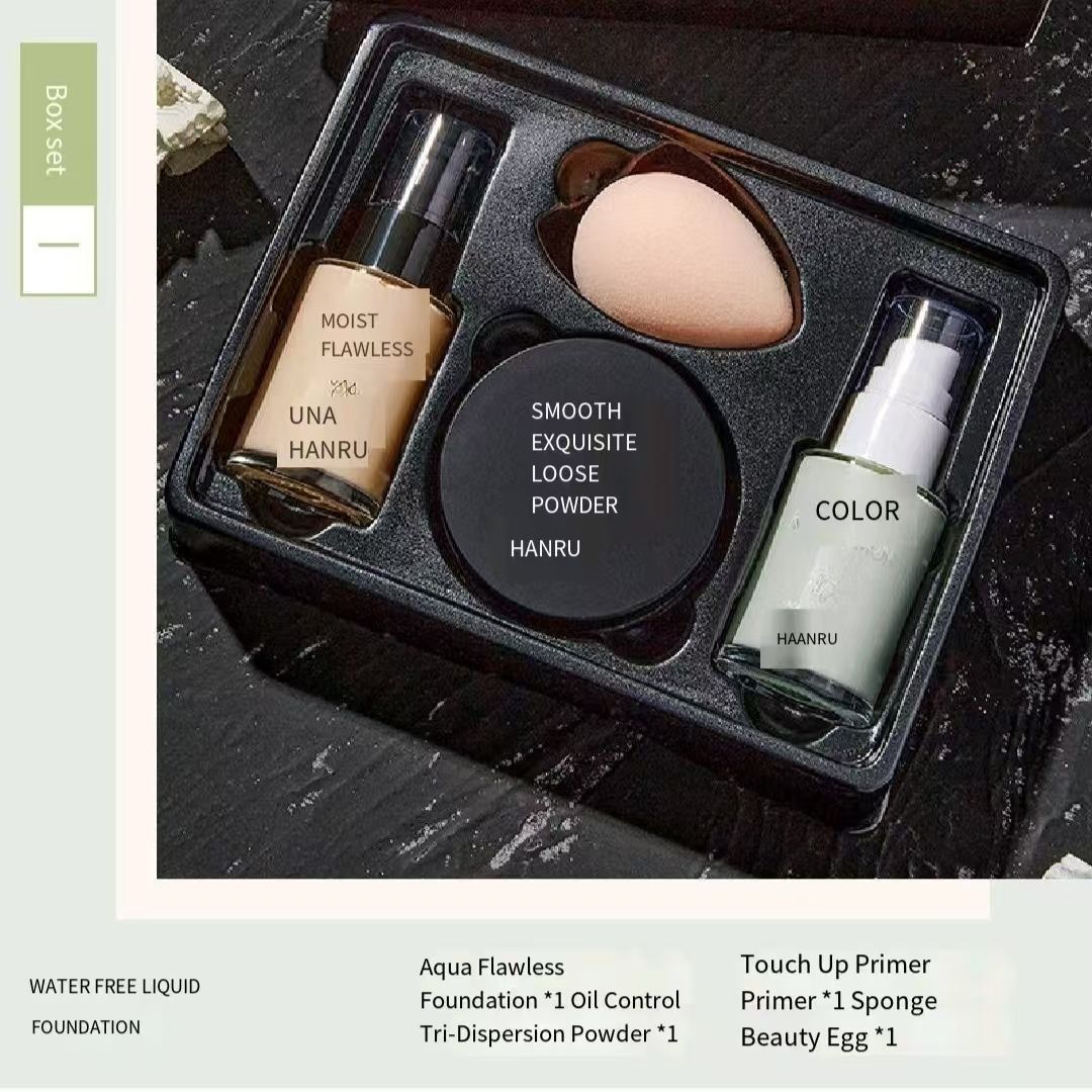 FOR Han Ru base makeup set 4-piece set full set combination beginner women's concealer foundation isolation loose powder light makeup