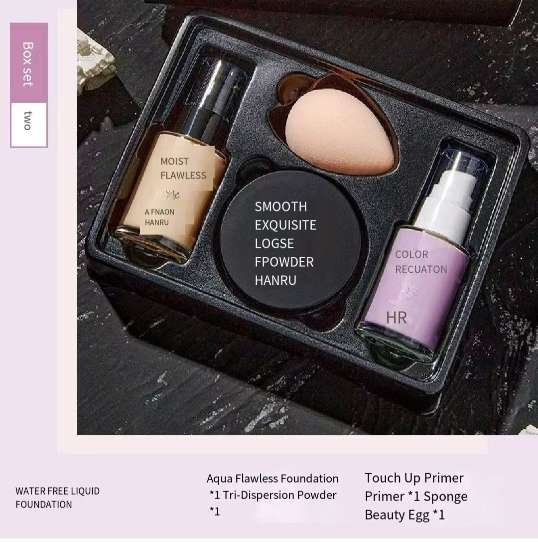 FOR Han Ru base makeup set 4-piece set full set combination beginner women's concealer foundation isolation loose powder light makeup