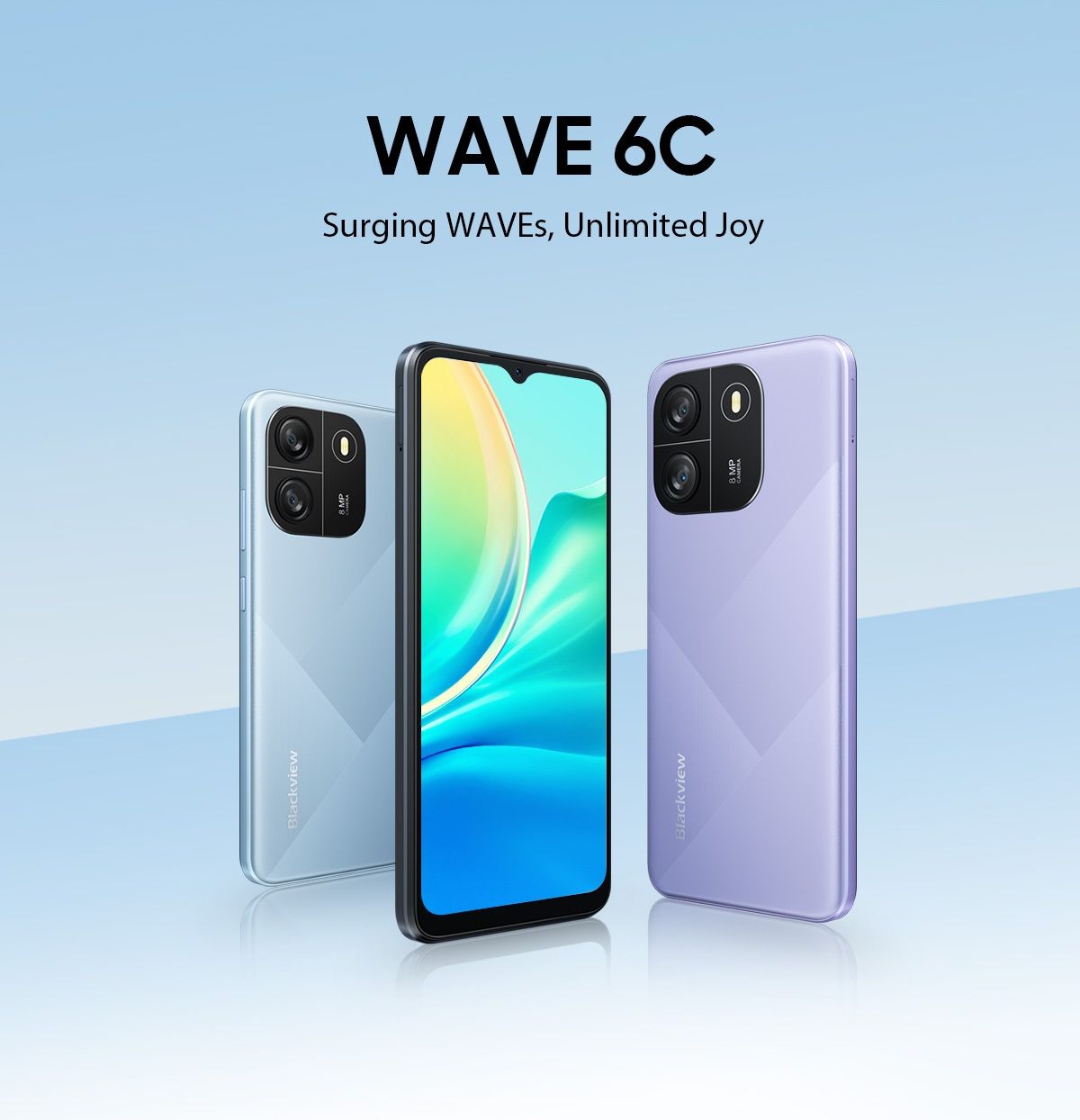 Blackview Wave 6C Smartphone 4(2+2)GB RAM+32GB ROM 6.5 Inches HD+IPS (Dual SIM), 5100mAh Face unlock Android 13 Smartphone