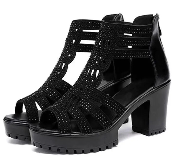 Women's Shoe Heels High Heel Fish Mouth Women Summer Thick Sole Waterproof Platform Straight Line Ladies Open Shoes Ladys Office Shoes Slippers Black Mom Shoes Girls School Shoes