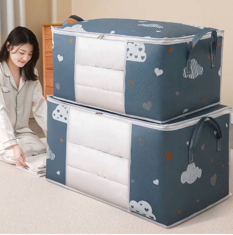 2pc  Storage Bag Thickened Non-woven Quilt Household Large Capacity Foldable With Handles Organize
