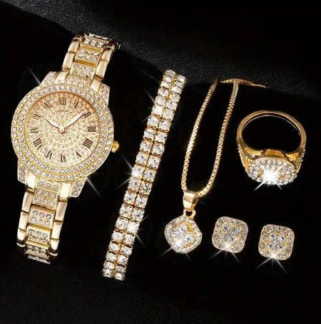 5PCS Women Watch Luxury Elegant Alloy Watch Crystal Wristwatch For Ladies Gift Quartz Watch Alloy Rhinestone Bracelet Montre Fast delivery within 1-5 days