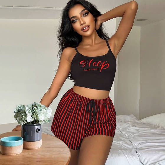 2pc Women Pajamas Set Sleepwear  Home Clothes Tops And Shorts Cute Soft Sleeveless Nightwear For Girl Fast delivery within 1-5 days