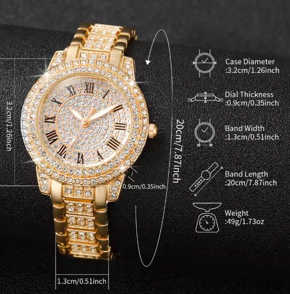5PCS Women Watch Luxury Elegant Alloy Watch Crystal Wristwatch For Ladies Gift Quartz Watch Alloy Rhinestone Bracelet Montre Fast delivery within 1-5 days