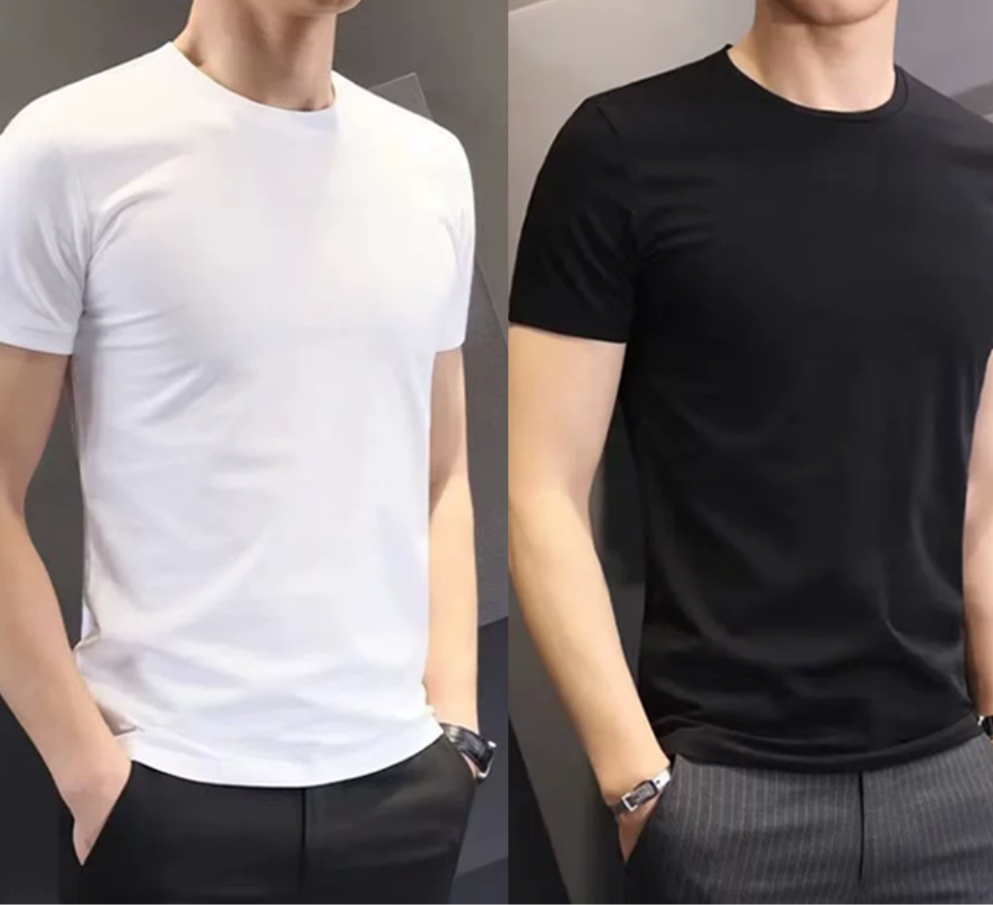 2 pieces of short-sleeved men's T-shirts fitness slim bottoming shirts half-sleeved solid color underwear black and white short-sleeved boys Tshirt Men clothes Fast delivery within 1-5 days