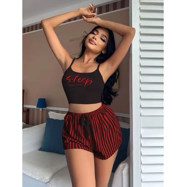 2pc Women Pajamas Set Sleepwear  Home Clothes Tops And Shorts Cute Soft Sleeveless Nightwear For Girl Fast delivery within 1-5 days