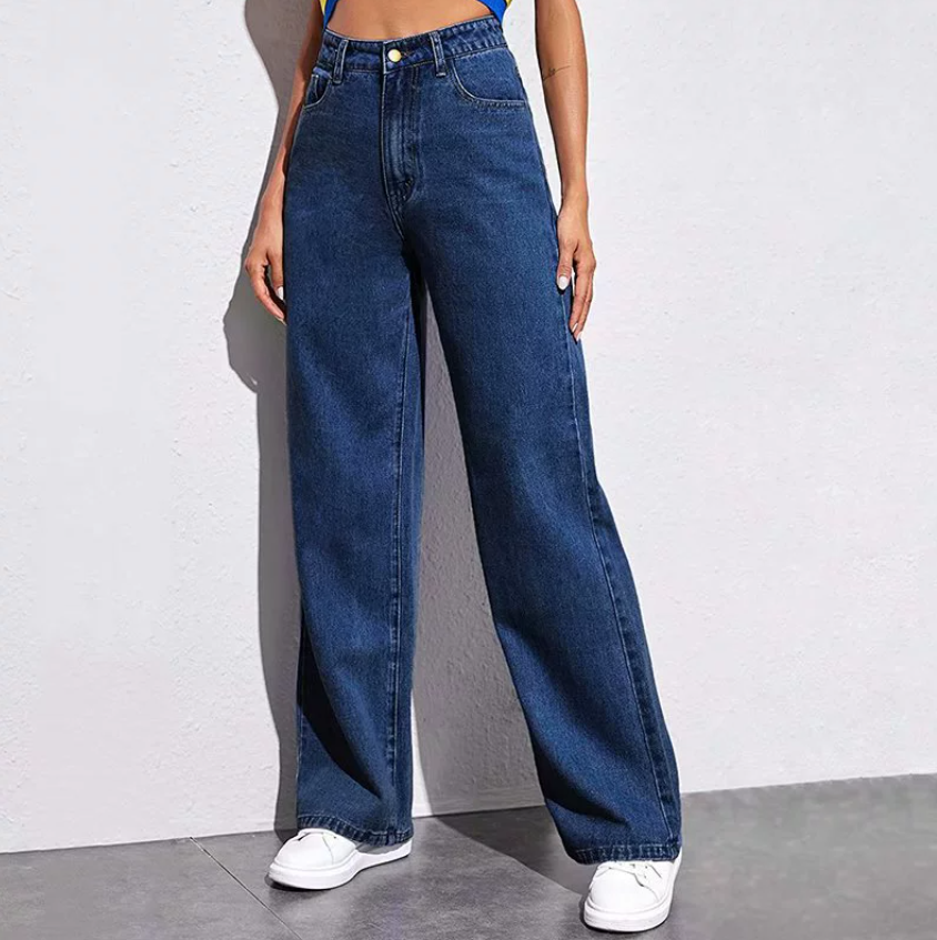 Women Casual Baggy Jeans Boyfriend High Waist Button Down Wide Leg Pants With Pockets Office Lady Solid Draped Straight Pants ladies trousers girl clothes Fast delivery within 1-5 days
