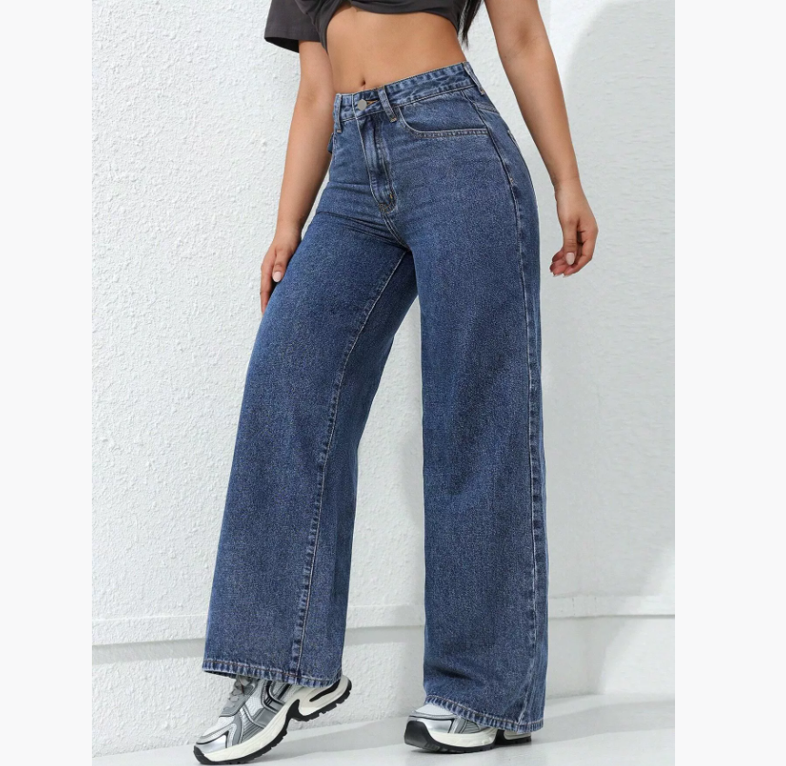 Women Casual Baggy Jeans Boyfriend High Waist Button Down Wide Leg Pants With Pockets Office Lady Solid Draped Straight Pants ladies trousers girl clothes Fast delivery within 1-5 days