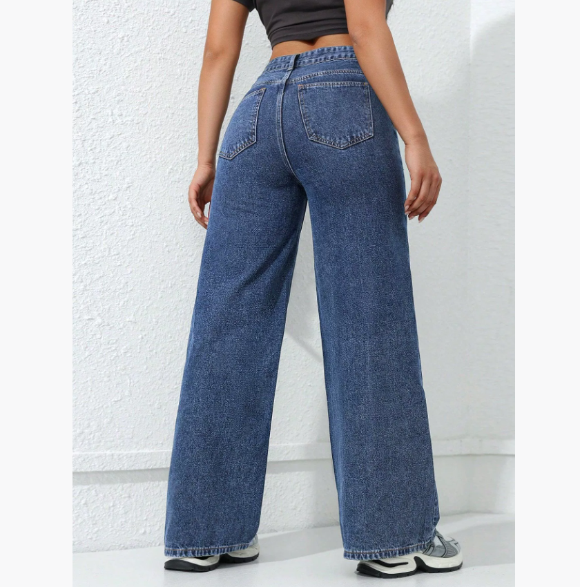 Women Casual Baggy Jeans Boyfriend High Waist Button Down Wide Leg Pants With Pockets Office Lady Solid Draped Straight Pants ladies trousers girl clothes Fast delivery within 1-5 days