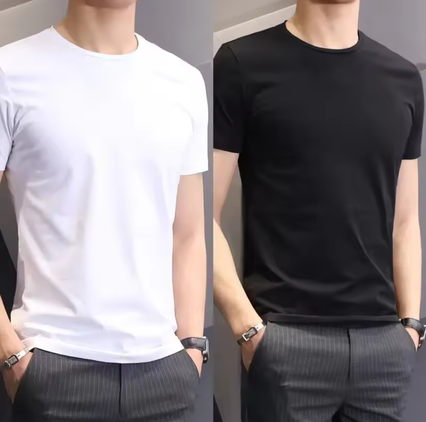 2 pieces of short-sleeved men's T-shirts fitness slim bottoming shirts half-sleeved solid color underwear black and white short-sleeved boys Tshirt Men clothes Fast delivery within 1-5 days