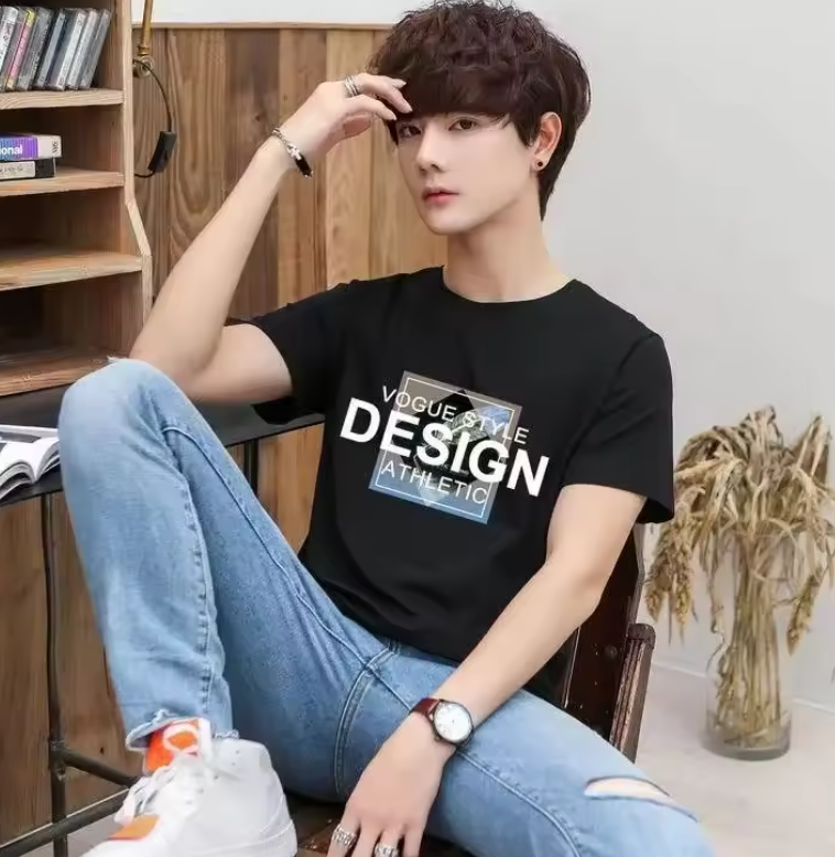 2 pieces 2 colors Men's clothing short sleeved t-shirt men's summer slim fit black and white Boy Tshirt Fast delivery within 1-5 days