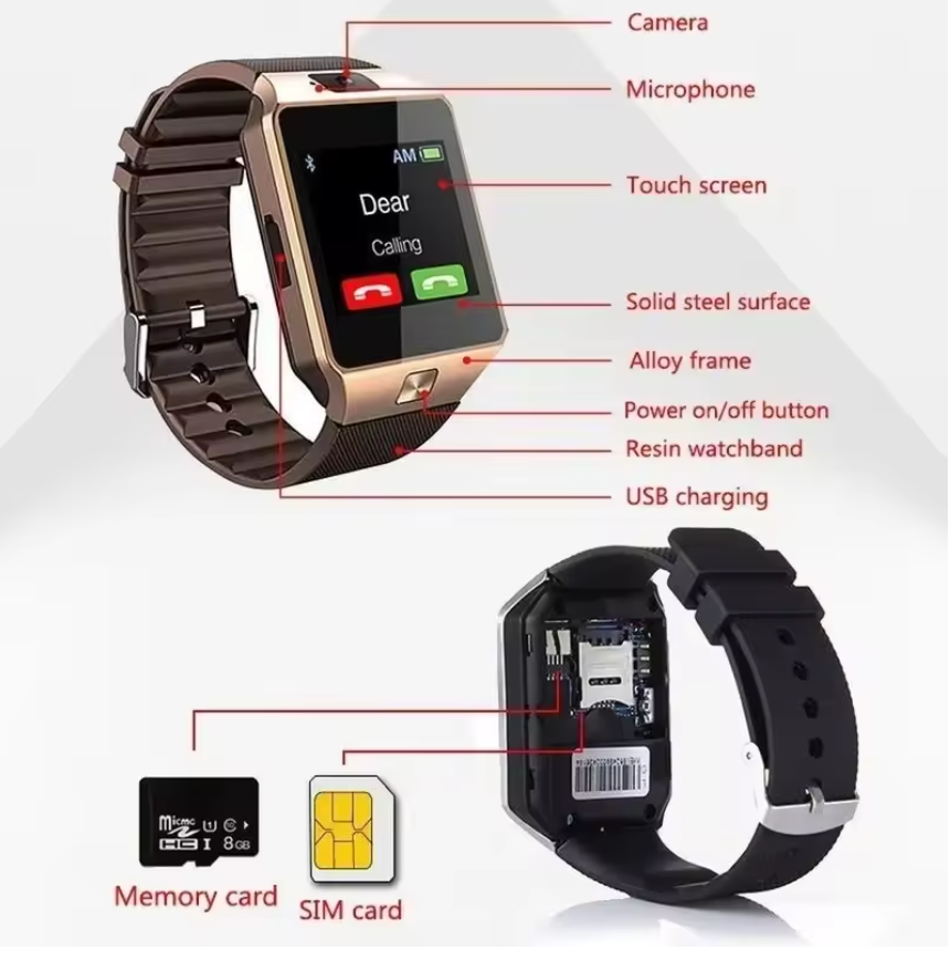 mart Watch With Camera Multi Language Wrist Watch SIM Card Touch Screen Smartwatch For IOS Android Phone Druopshipping Local fast delivery