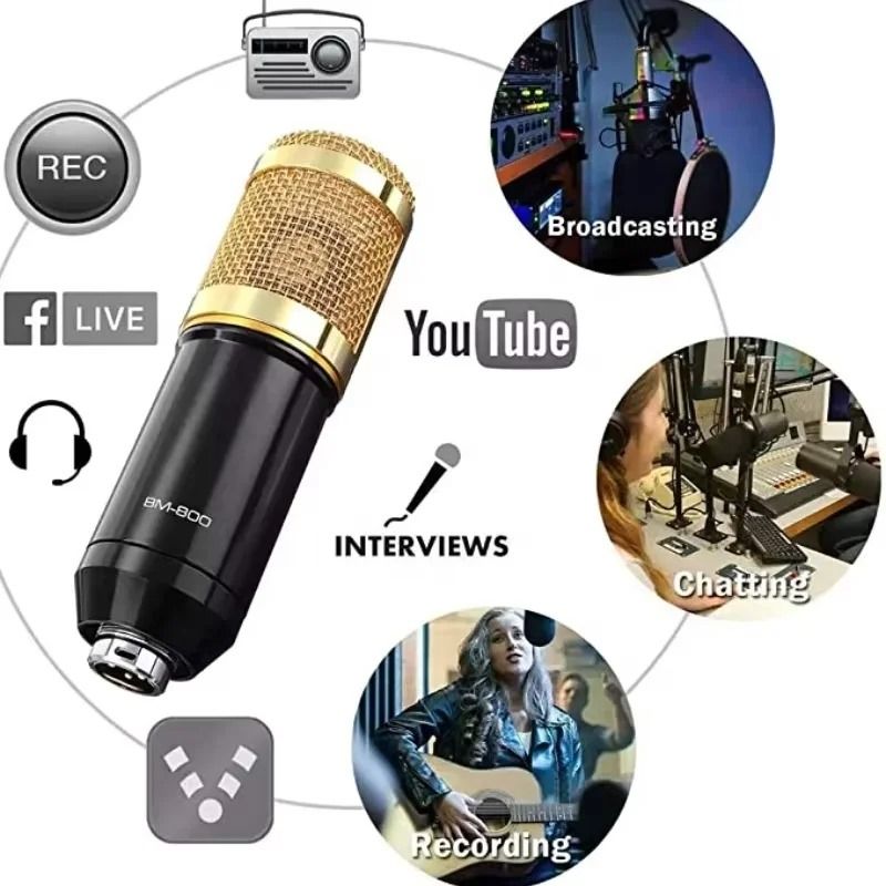 "BM800 Studio Condenser Microphone Bundle with V8 Sound Card Set - High-Fidelity Wired Microphone Kit for Professional Audio Recording, Singing, Podcasting, Karaoke, and Live Broadcasting"