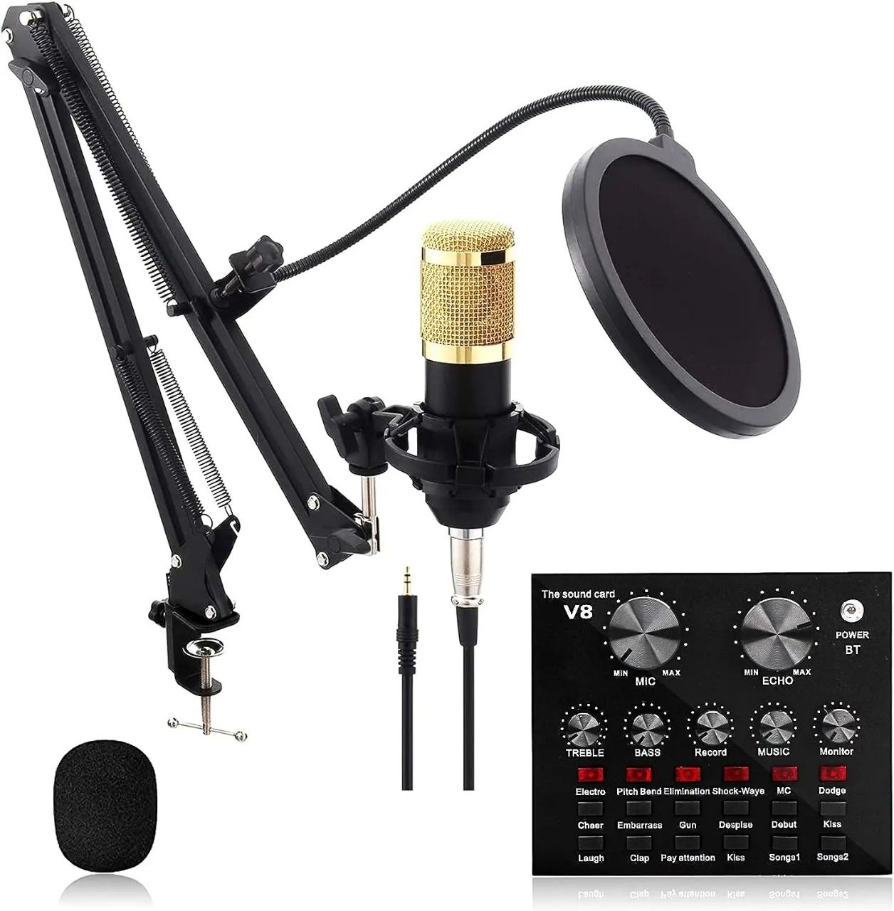 "BM800 Studio Condenser Microphone Bundle with V8 Sound Card Set - High-Fidelity Wired Microphone Kit for Professional Audio Recording, Singing, Podcasting, Karaoke, and Live Broadcasting"