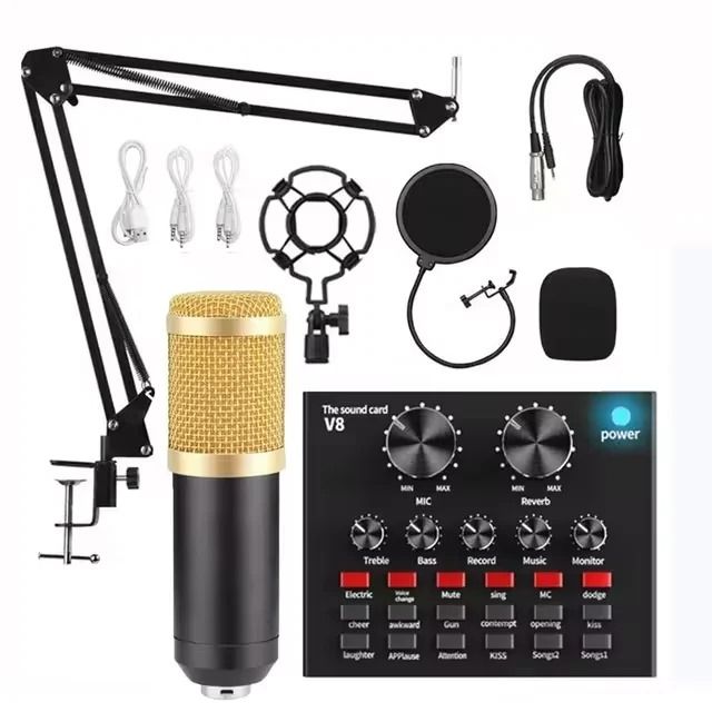 "BM800 Professional Studio Condenser Microphone Kit with V8 Sound Card for High-Quality Audio Recording, Family Concerts, Karaoke, Podcasting, and Live Streaming"