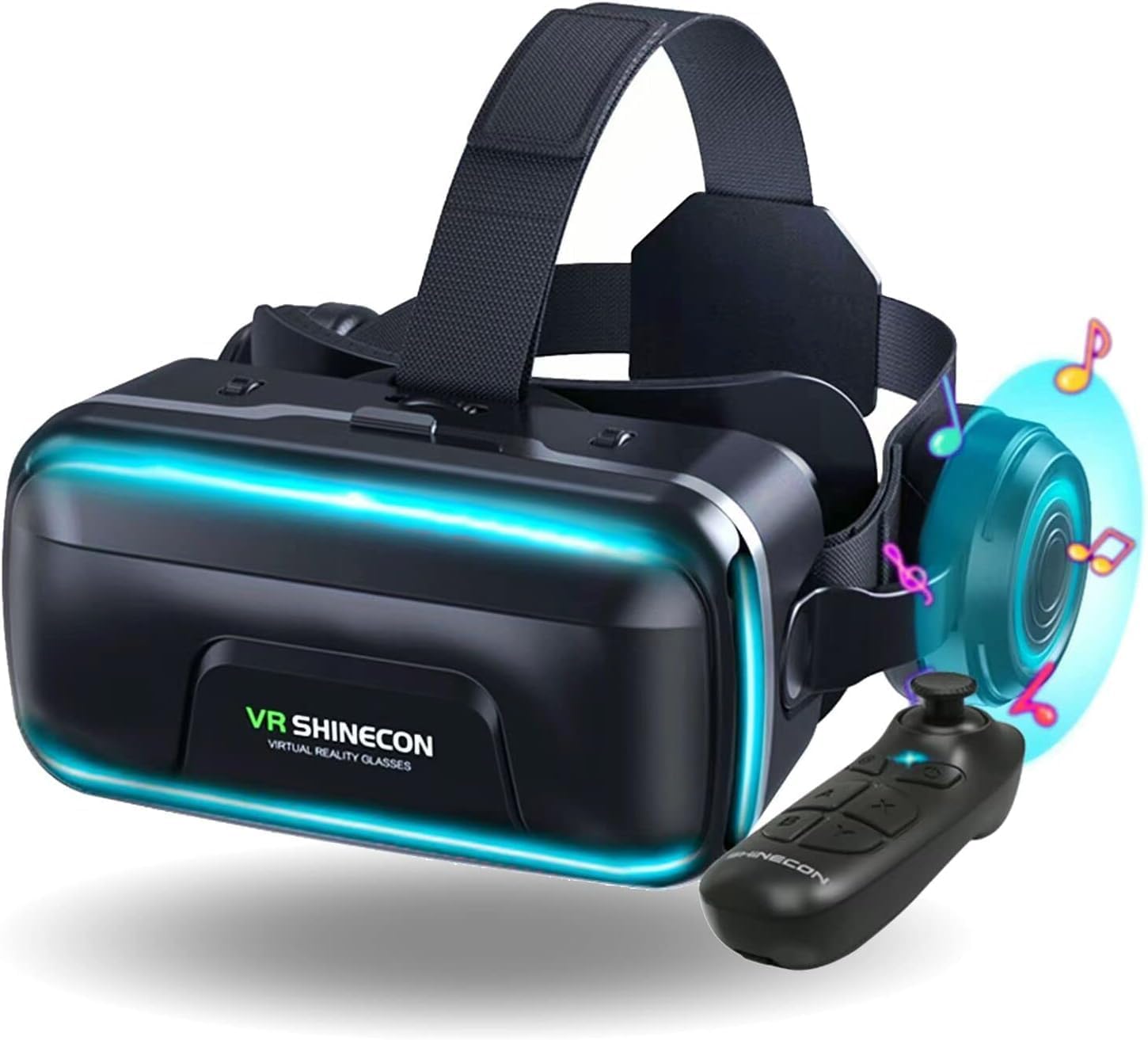 Shinecon VisionMax Pro VR Headset with Built-in Bluetooth Controller for Seamless Mobile Integration – Designed for Phones 4.7 to 7.2 Inches, Featuring Adjustable Comfort and Immersive 3D Viewing