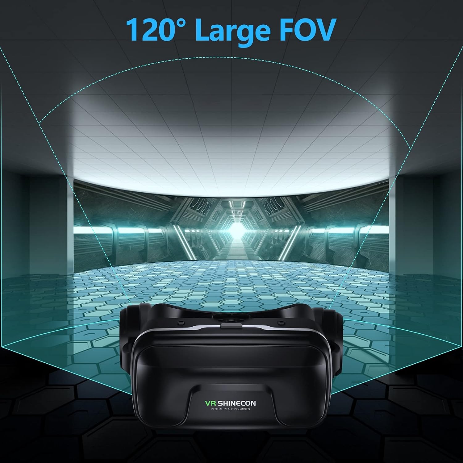 Shinecon VisionMax Pro VR Headset with Built-in Bluetooth Controller for Seamless Mobile Integration – Designed for Phones 4.7 to 7.2 Inches, Featuring Adjustable Comfort and Immersive 3D Viewing