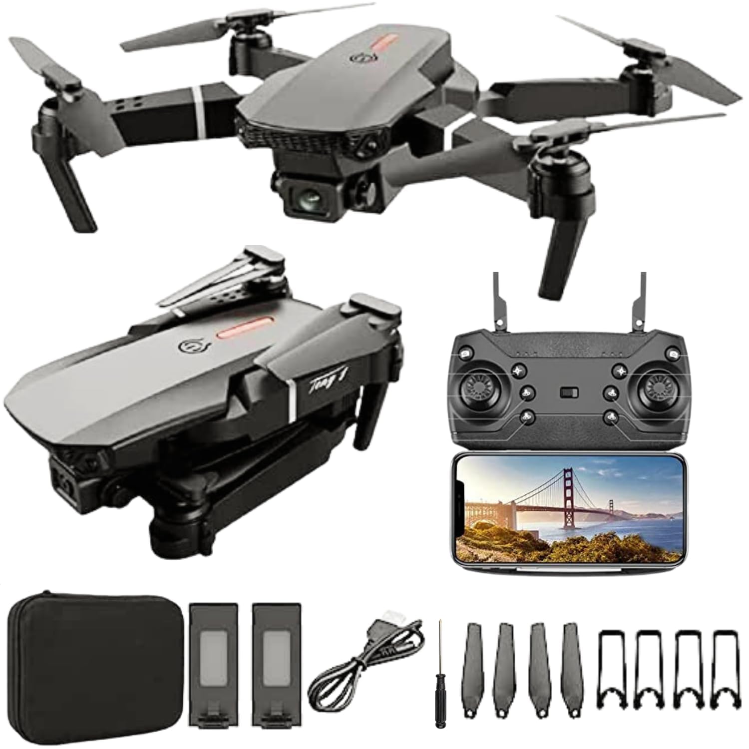 E88 Pro High-Performance Drone Featuring Dual 4K Cameras with Superior Clarity, 4-Axis Stabilization for Smooth Flight, 15 Minutes of Battery Life for Extended Exploration, and LED Lights for Optimal