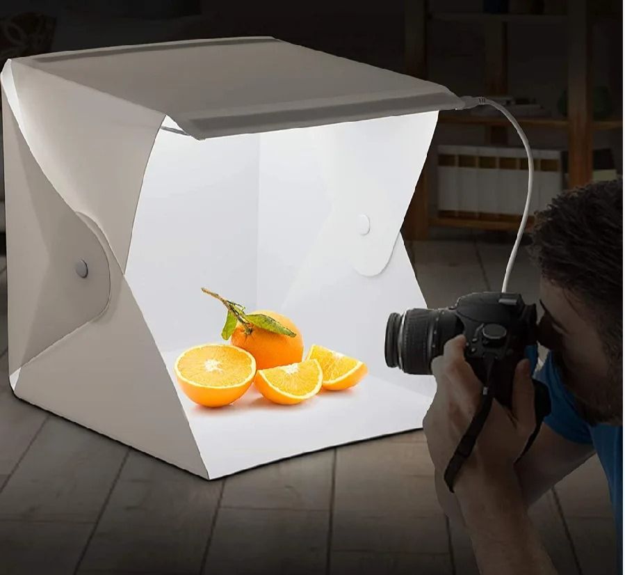 High-Performance Mini Photo Studio Light Box with Adjustable LED Light Panels, Interchangeable Backgrounds, and a Portable, Collapsible Frame for Professional Results