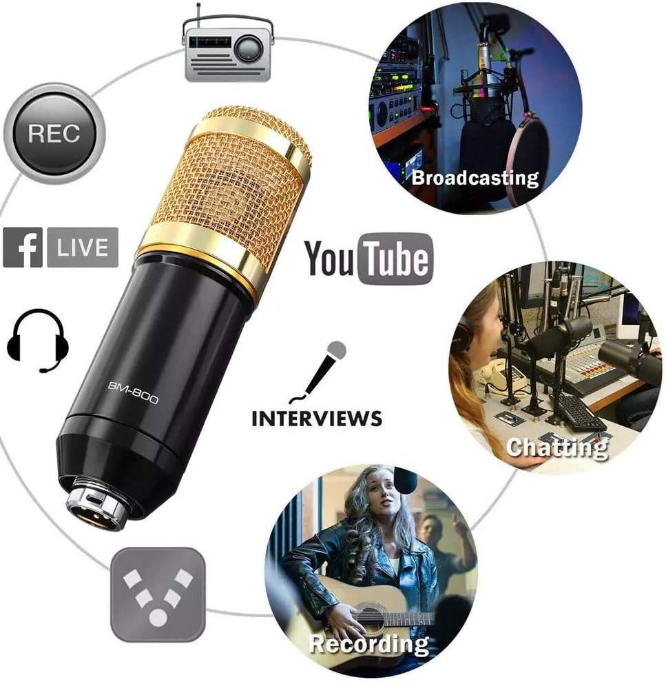 Podcast Equipment Bundle, with BM800 Podcast Microphone and V8 Sound Card, Voice Changer - Audio Interface